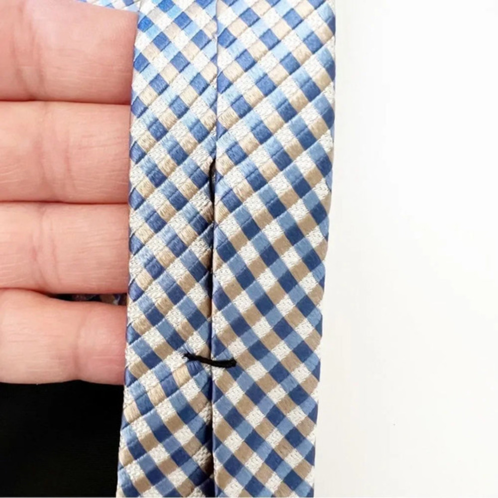 Michael Michael Kors‎ Blue Silk Tie Gingham Print Men’s Work Wear Professional - Picture 6 of 7